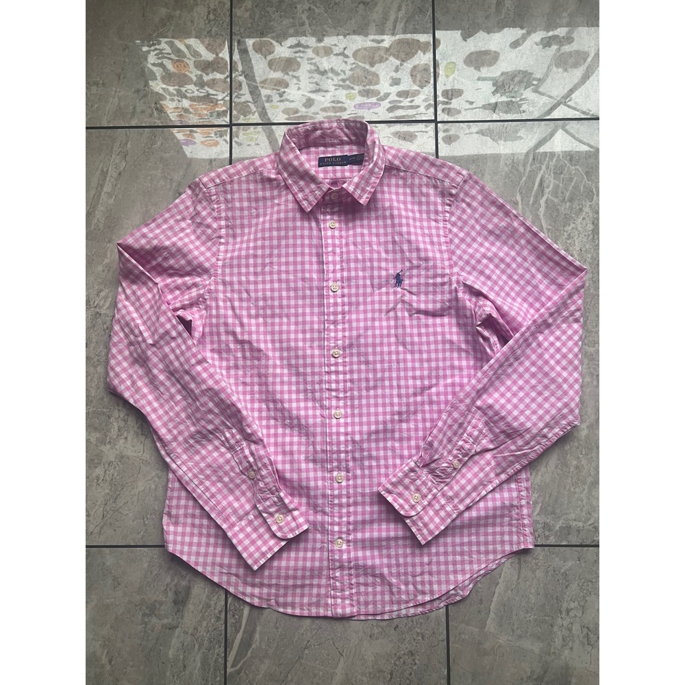 Polo Ralph Lauren Mens Pink Gingham Check Long Sleeve Button Down Shirt Size M